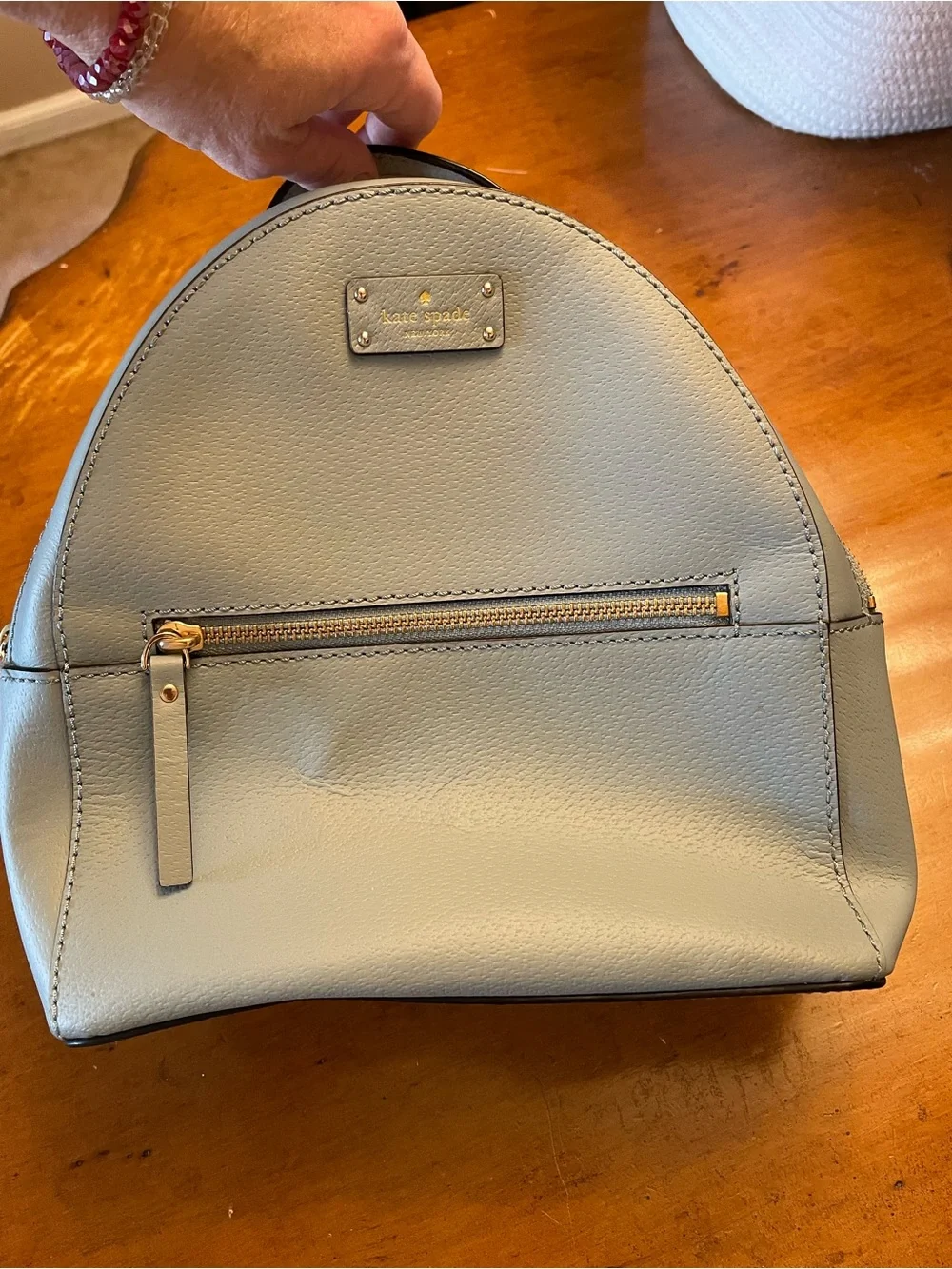 kate spade Light Blue Pebble Leather Mini Backpack with Gold Hardware